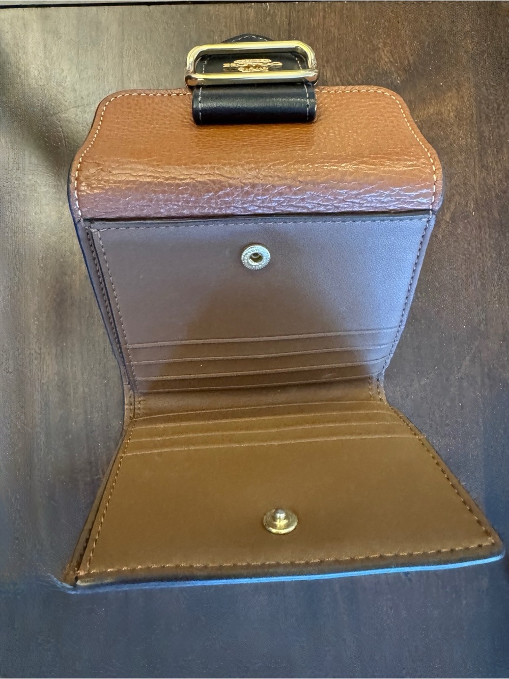 Coach Brown and Black Signature Wallet with Gold Hardware - Picture 3 of 5